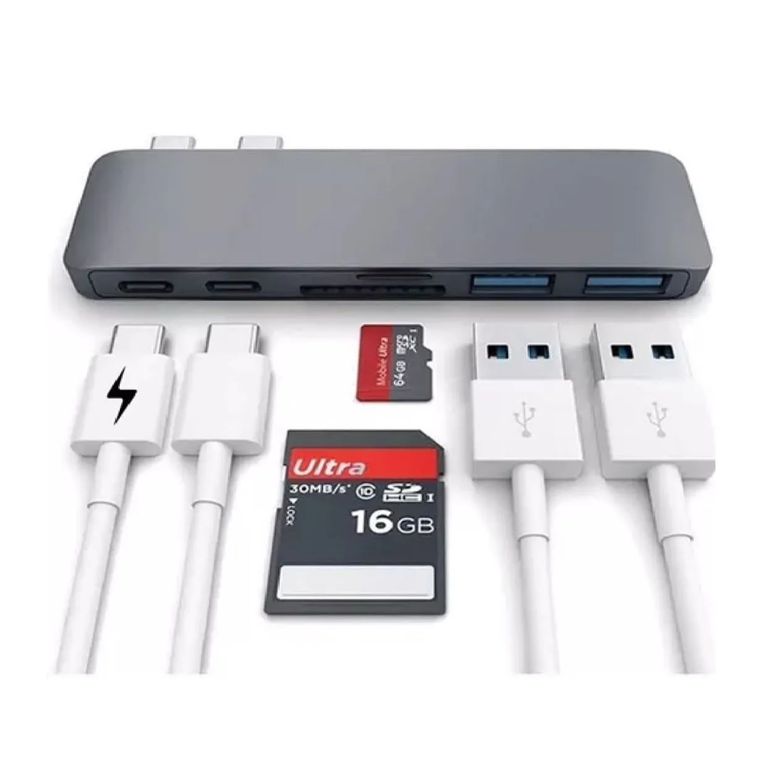 Adaptador HUB 6 en 1 Tipo C a USB 3.0, Lector de Tarjetas SD y MicroSD