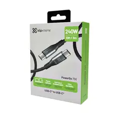 KLIP XTREME - Cable Usb-C De 3 M, 24 Pin, Carga Rápida De 240W, Trenzado Y Color Negro