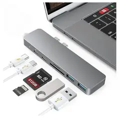 SEISA - Adaptador HUB 6 en 1 Tipo C a USB 3.0, Lector de Tarjetas SD y MicroSD