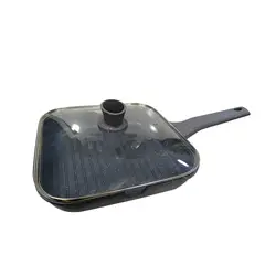 VALESKA - Sartén cuadrada 24 cm de roca volcánica ploma con tapa de vidrio