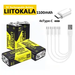 LIITOKALA - Pack de 4 Pilas 9V Recargables Tipo C con Indicador LED