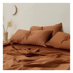 GENERICO - Sábanas 100 % algodón bramante terracota 200 hilos Lima Tienda