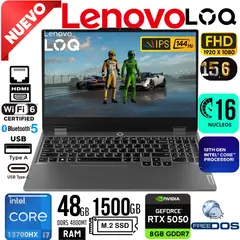 LENOVO - LAPTOP GAMING LOQ 15IRX10 15.6" FHD IPS 144Hz i7 13700HX 13va RAM 48GB SSD 1500GB RTX 5050