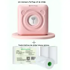 PERIPAGE - A6 MINI IMPRESORA TERMICA 203DPI + 3 ROLLOS STICKER BLANCO