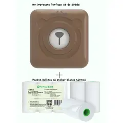 PERIPAGE - A6 MINI IMPRESORA TERMICA 203DPI + 3 ROLLOS STICKER BLANCO