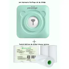 PERIPAGE - A6 MINI IMPRESORA TERMICA 203DPI + 3 ROLLOS STICKER BLANCO