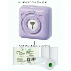 PERIPAGE - A6 MINI IMPRESORA TERMICA 203DPI + 3 ROLLOS STICKER BLANCO