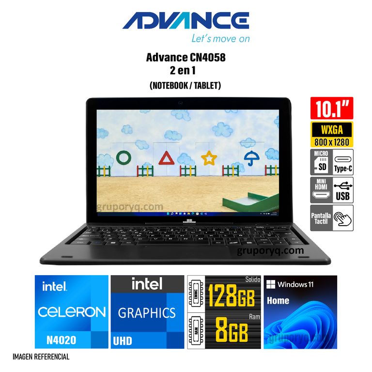 Notebook 2-en-1 CN4050 Intel Celeron N4020 Pantalla TACTIL 101 WXGA IPS 8GB 128GB