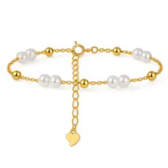GENERICO - Pulsera Perlas con Charm Corazón Acero Inoxidable Dorado Ajustable