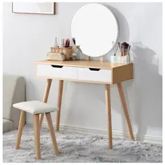 VENTITAS HOME - Tocador Leiona 2 Cajones Espejo Y Banco