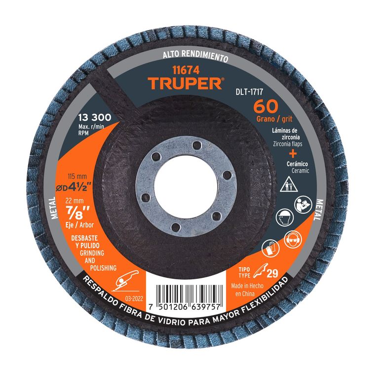 Disco 4 1/2" Grano 60 Polifan Flap Lija Alto Rendimiento 11674