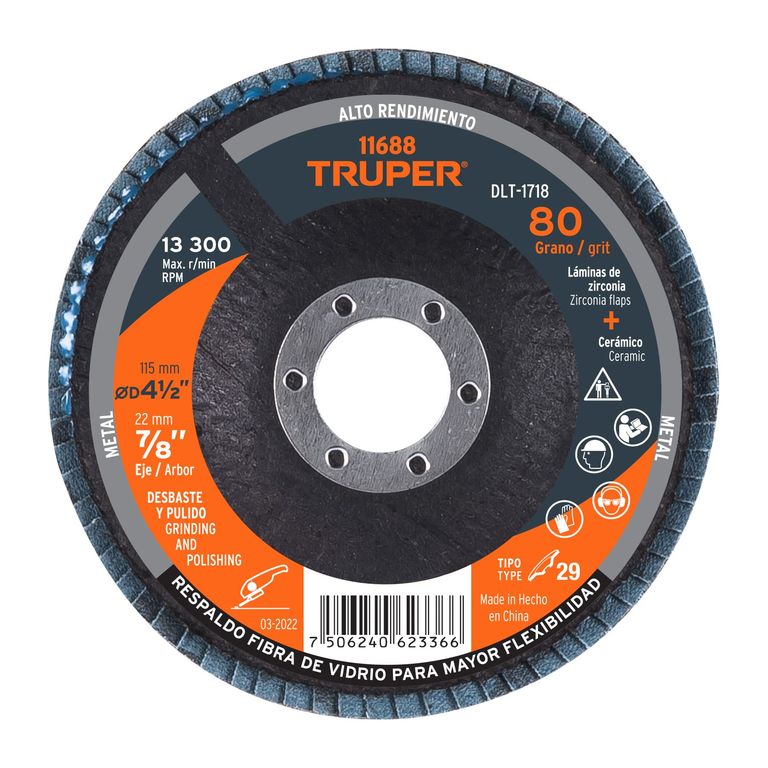 Disco 4 1/2" Grano 80 Polifan Flap Lija Alto Rendimiento 11688
