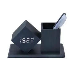 AMAZON - RELOJ DIGITAL DE ESCRITORIO DE MADERA BAMBU PORTALAPICERO GRIS