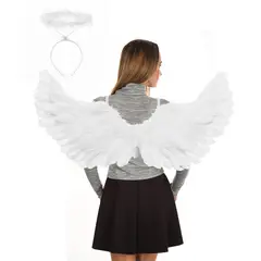 VATYERTY - Disfraz de alas de ángel y halo de plumas para adultos