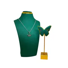 GENERICO - Pack Acero Collar con dije y Aretes - Corona Imperial Plateada