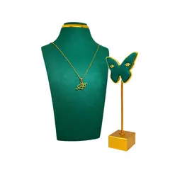 GENERICO - Pack Acero Collar con dije y Aretes - Doble Corazón Flecha Dorado