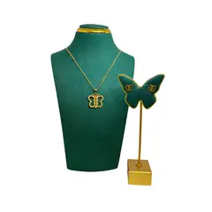 GENERICO - Pack Acero Collar con dije y Aretes - Mariposa Lineas Dorada Mod II