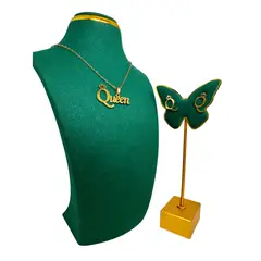 GENERICO - Pack Acero Collar con dije y Aretes - Queen Dorada