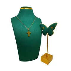 GENERICO - Pack Acero Collar con dije y Aretes - Cruz Corazones Dorado