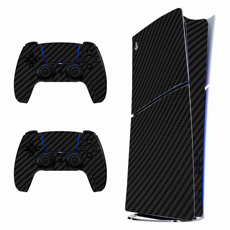 Skin Fibra de Carbono Negro para PS5 Slim Digital - Adhesivo Premium - Protección Anti rayaduras