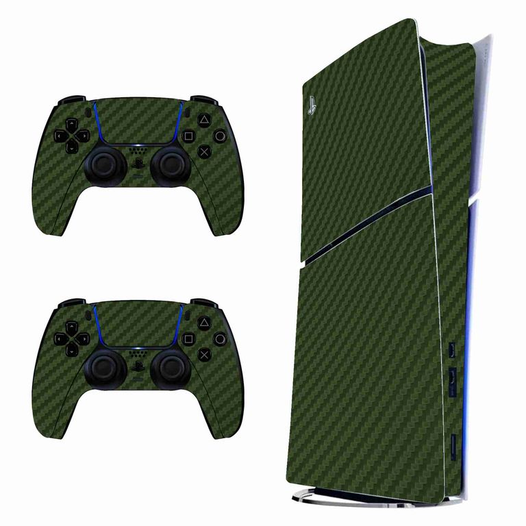Skin Fibra de Carbono Verde para PS5 Slim Digital - Adhesivo Premium - Protección Anti-rayaduras