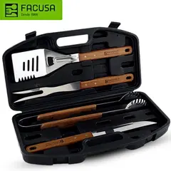 FACUSA - Set Parrillero X 4 Piezas Mango de Madera Con Maletín -