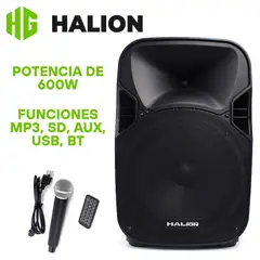 HALION - Parlante Activo PHA 12AL Batería Recargable 600W USBBluetooth