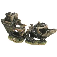 GENERICO - ADORNO ACUARIO BARCO PARTIDO GRANDE 58 x 18 x 27cm 2 partes