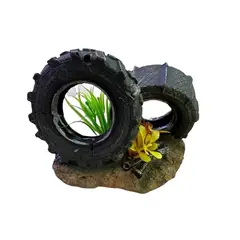 GENERICO - ADORNO PARA ACUARIO PECERA PECES - LLANTAS 18 x 11 x 11 cm