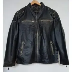 GENERICO - Casaca Cuero Bovino Motorista - Cafe