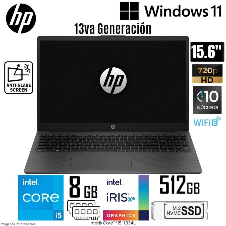 Laptop 250 G10 Intel Core i5-1334U 8GB RAM 512GB SSD 15.6" HD Gris Oscuro- B5UU9AT