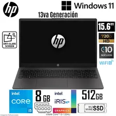 HP - Laptop 250 G10 Intel Core i5-1334U 8GB RAM 512GB SSD 15.6" HD Gris Oscuro- B5UU9AT