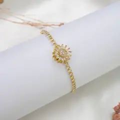 CLEO JOYAS & ACCESORIOS - Pulsera Girasol Giratorio Regulable Dorado Acero