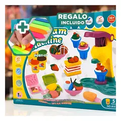 GENERICO - Pack6 Maquina Plastilina Caja Verde Y+Banderitas Adhesivas