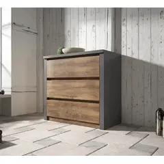 STARHOME - Cómoda Muebles Celtic Plomo y Marrón 3 cajones 110 cm
