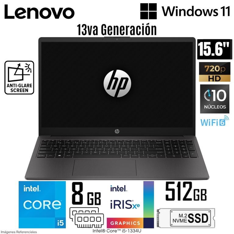 Laptop 250 G10 Intel Core i5-1334U 8GB RAM 512GB SSD 15.6" HD Gris Oscuro- B5UU9AT