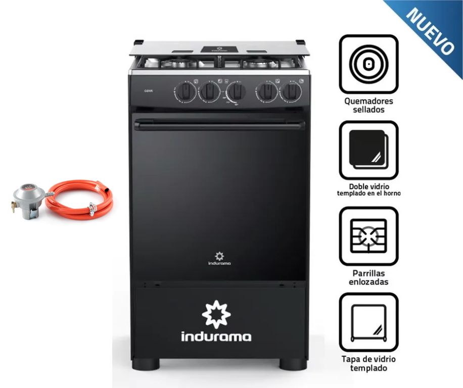 COCINA A GAS GLP 4 HORNILLAS GOYA NEGRO + Válvula para Gas