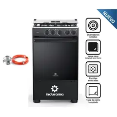 INDURAMA - COCINA A GAS GLP 4 HORNILLAS GOYA NEGRO + Válvula para Gas