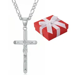 GENERICO - Collar Unisex Cruz Alto Relieve Regalo Acero Quirúrgico