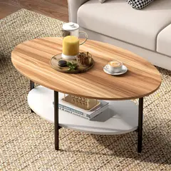 STARHOME - Mesa de Centro Verona Ovalada Panela y blanco