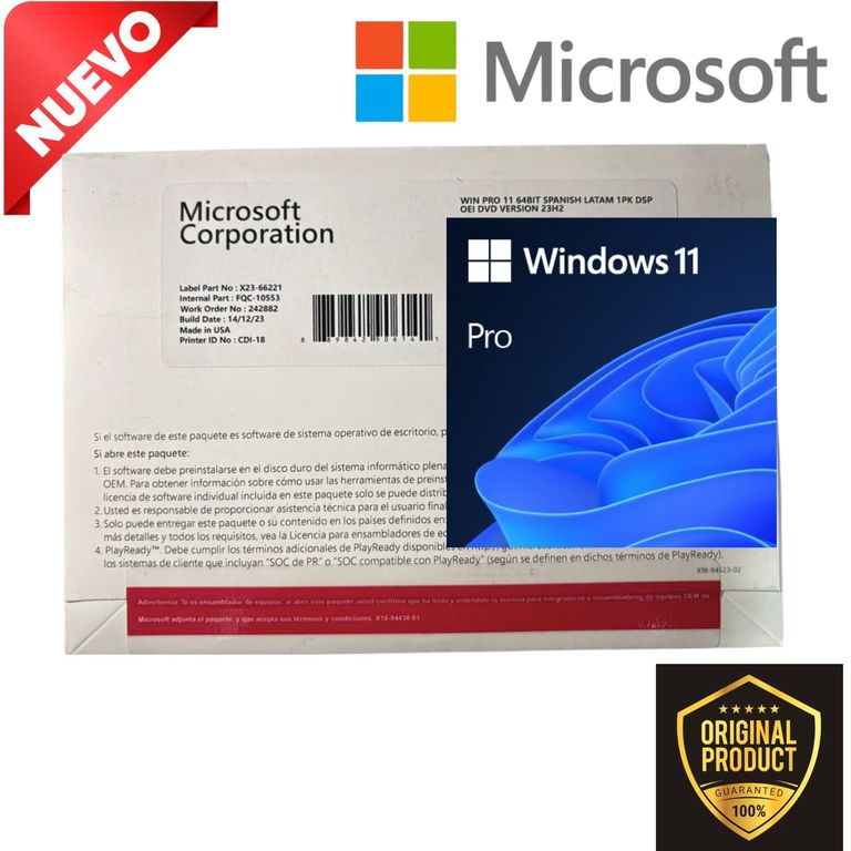 Licencia Windows 11 Pro 64 Bit Español DVD