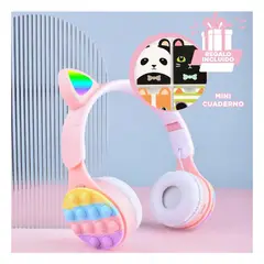 GENERICO - Pack6 Auriculares Pop It de Felino Rosado Y+Papel de Regalo