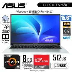 ASUS - Laptop Vivobook Go 15 E1504FA-NJ411 AMD Ryzen 5 7520U 8GB DDR5 RAM 512GB SSD - Grey Green