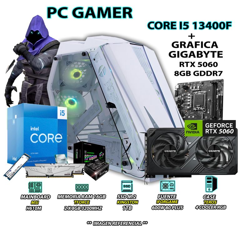 Computadora PC Gamer Core i5 13400F RAM 16GB SSD 1TB RTX 5060 8GB