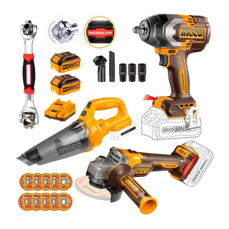 Amoladora 4 1/2 + Llave De Impacto + Aspiradora 20v + 48in1