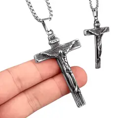 GENERICO - Collar Jesucristo Cruz Inri 3d Regalo Papá Novio Acero Quirúrgico