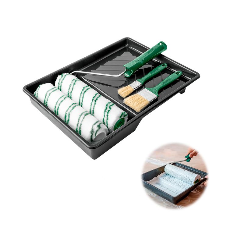 Set De Rodillos Poliester + Pincel + Bandeja 6 Piezas - Jdcb3h62