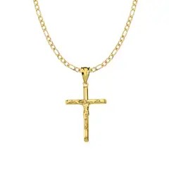 GENERICO - Collar Cruz Alto Relieve Regalo Unisex Acero Quirúrgico Dorado