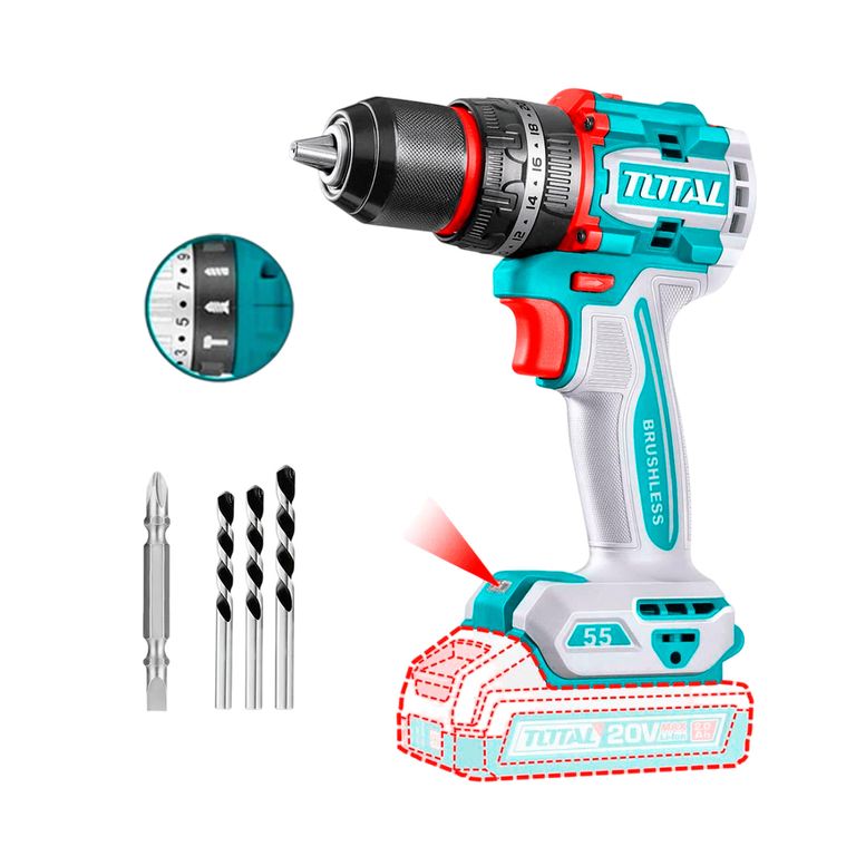 Taladro Atornillador Percutor 20v Brushless Total Tidli205581