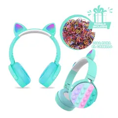 GENERICO - Auriculares Diseño de Gatito Verde Agua Y+Ligas de Regalo